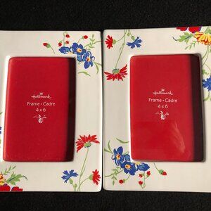 Two Hallmark picture photo frames porcelain rectangle flowers for 4'x6" pictures